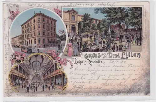 86439 Ak Lithographie Gruß aus den Drei Linden Leipzig Reudnitz 1899