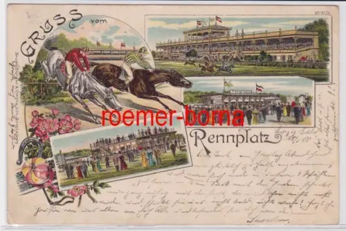87261 Ak Lithographie Gruss vom Rennplatz Leipzig 1900