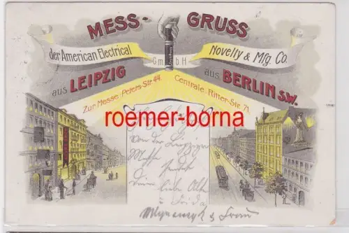 87361 Reklame Ak Mess Gruss der American Electrical GmbH aus Leipzig 1902