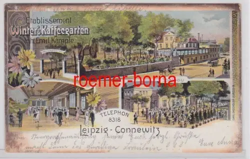 88298 Ak Lithographie Leipzig Connewitz Etablissement Winter´s Kaffegarten 1909