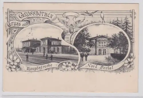 87596 Mehrbild AK Gruss aus Grossbothen - Bahnhof Nordstrecke & Nord-Portal 1912