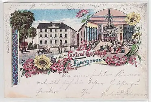 65194 Ak Lithographie Gruß vom Central Gasthof Langenau 1902
