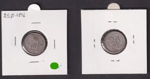 25 Öre Silber Münze Schweden 1896 Oscar II. ss (171189)