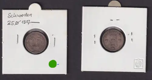 25 Öre Silber Münze Schweden 1907 Oscar II. ss (171416)
