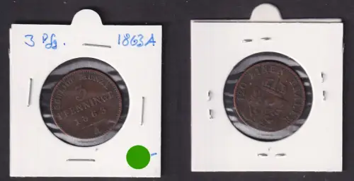 3 Pfennige Kupfer Münze Preussen 1863 A ss (170923)