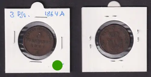 3 Pfennige Kupfer Münze Preussen 1864 A ss (170880)