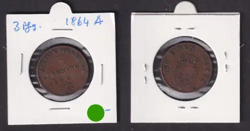 3 Pfennige Kupfer Münze Preussen 1864 A ss (170920)