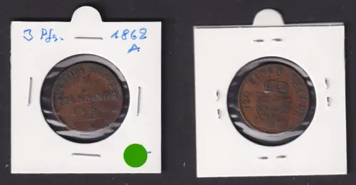 3 Pfennige Kupfer Münze Preussen 1862 A ss (170915)