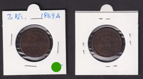 3 Pfennige Kupfer Münze Preussen 1869 A ss (170882)