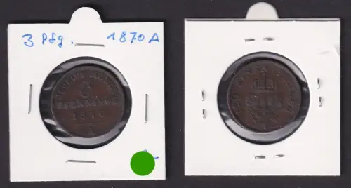 3 Pfennige Kupfer Münze Preussen 1870 A ss (170883)