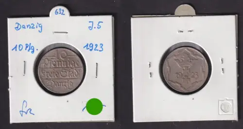 10 Pfennig Kupfer Nickel Münze Danzig 1923 Jäger D 5 f.vz (171511)