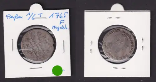 1/6 Taler Silber Münze Preussen 1765 F s/ss (170982)