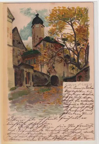 55586 Ak Gruß aus Greiz oberes Schloß / Schloßhof 1902
