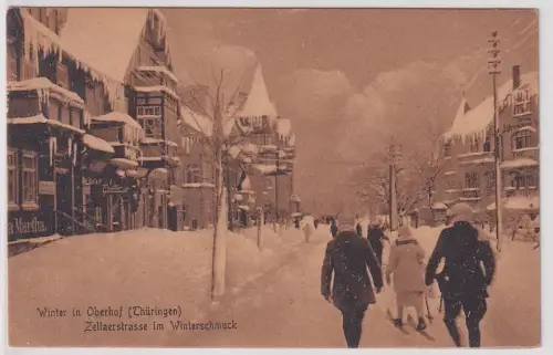 33741 Ak Winter in Oberhof in Thüringen Zellaerstraße im Winterschmuck um 1930