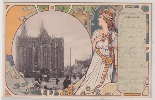 52658 Jugendstil Ak Mühlhausen in Thüringen Untermarkt 1900