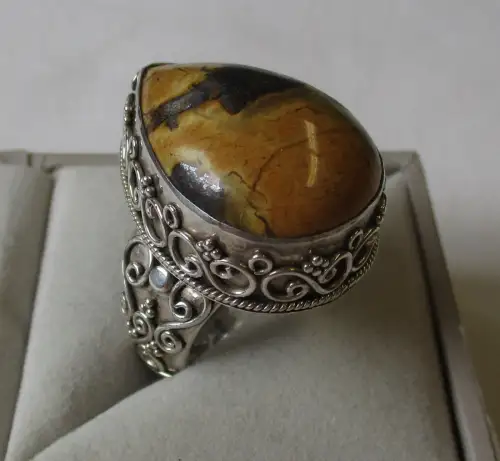massiver Damenring 925er Silber mit großem Tigerauge (134742)