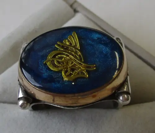 breiter Damenring 925er Silber Türkei Ornament auf blauem Grund (134994)