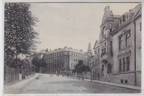 52853 Ak Auerbach i.V. Seminarstraße und Seminar 1909
