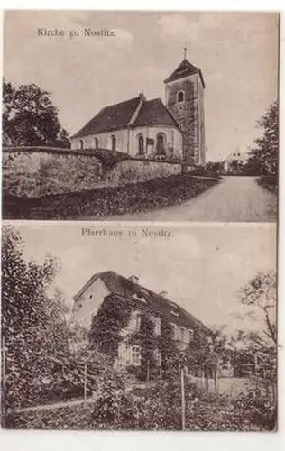 53114 Mehrbild Ak Nostitz Kirche und Pfarrhaus 1921