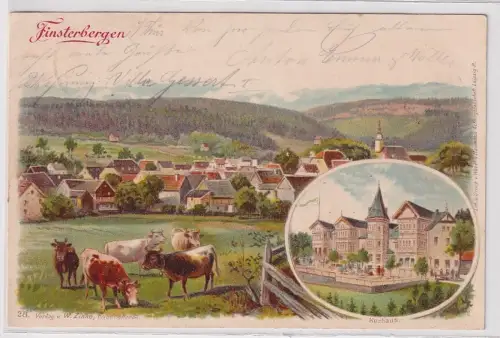 78128 AK Finsterbergen - Totalansicht mit Kuhweide, Kurhaus 1901