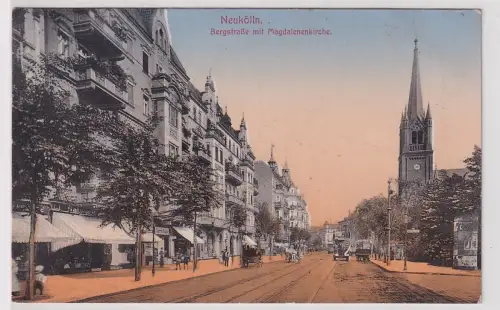 43942 Ak Neukölln Berlin Bergstraße mit Magdalenenkirche 1916