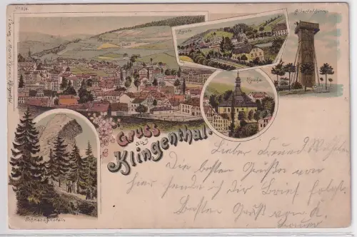 55839 AK Gruss aus Klingenthal - Kirche, Albertsthurm, Schneckenstein