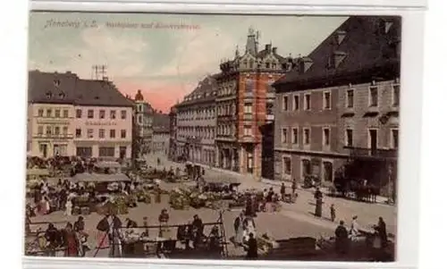 42995 Ak Annaberg Marktplatz und Klosterstraße 1905