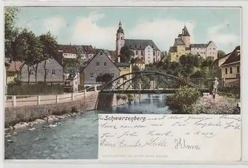 50612 Ak Schwarzenberg Totalansicht mit Brücke 1905