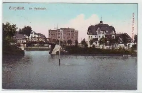 49163 Ak Burgstädt Im Wettinhain Brücke Sprinbrunnen 1911