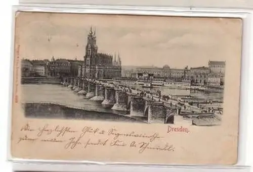 07230 Präge Ak Dresden Totalansicht mit Brücke 1900