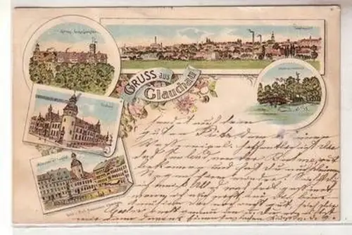 53844 Ak Lithographie Gruss aus Glauchau 1898