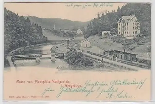 47764 Ak Gruß von Flossplatz Wolkenstein im Erzgebirge 1901