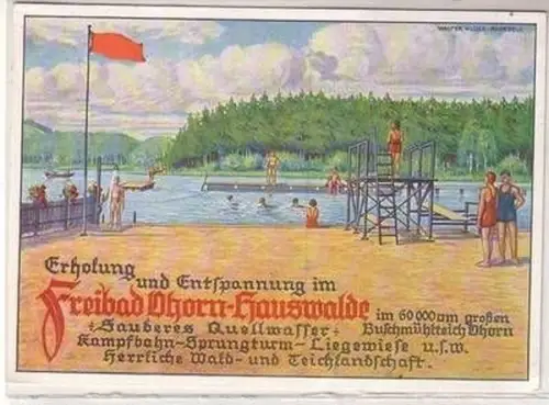 55207 Ak Freibad Ohorn Hauswalde Buschmühlteich um 1935