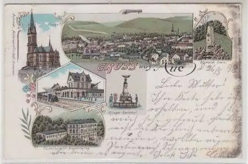 46616 Ak Lithographie Gruß aus Aue Bahnhof 1898