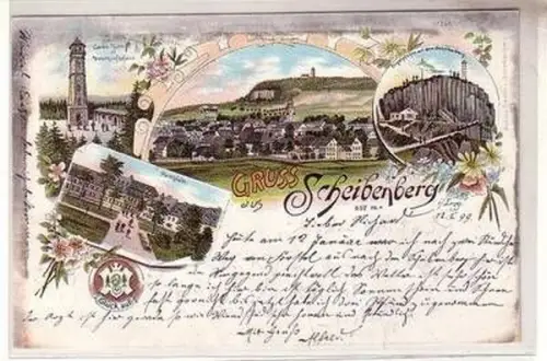 54254 Ak Lithographie Gruß aus Scheibenberg 1899