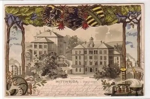 39674 Präge Ak Lithographie Mittweida in Sachsen Technikum 1900