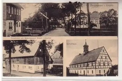 58407 Mehrbild Ak Reichenau im Erzgebirge Fleischerei, Schulhaus usw. 1925