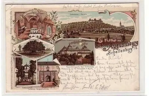 56808 Ak Lithographie Gruß aus Schloß Augustusburg Schellenberg 1898