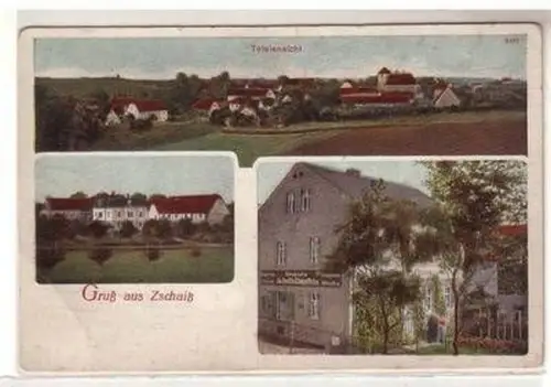 52372 Mehrbild Ak Gruß aus Zschaitz Totalansicht und Drogerie um 1930