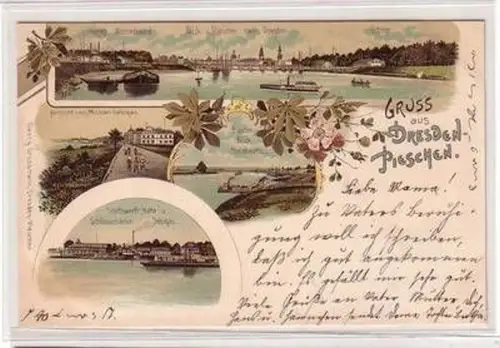 56928 Ak Lithographie Gruß aus Dresden Pieschen 1899