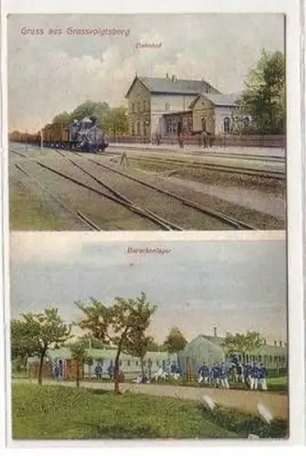55487 Ak Gruß aus Großvoigtsberg Bahnhof und Barackenlager 1918