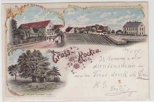 58115 Ak Lithografie Gruß aus Rockau mit Gasthof und Rockauer Linde 1898