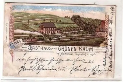 17170 Ak Lithographie Gruß vom Gasthaus zum Grünen Baum bei Voigtsdorf im Erzgeb