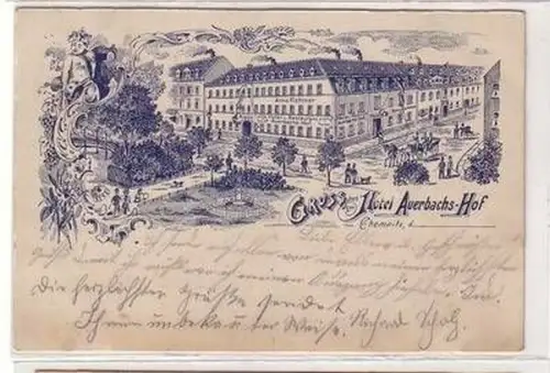 09438 Ak Gruß aus dem Hotel Auerbachs Hof Chemnitz 1902