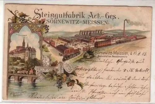 17366 Ak Lithographie Sörnewitz Meissen Steingutfabrik Act. Ges. 1903