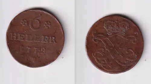 6 Heller Kupfer Münze Hessen Kassel 1772 f.ss (170511)