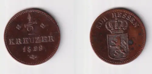 1/2 Kreuzer Kupfer Münze Kurhessen 1829 vz (170427)