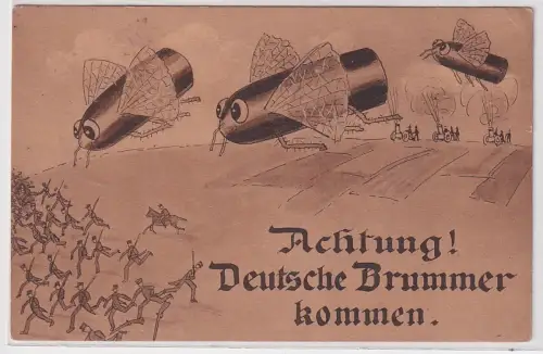 37820 Ak Militär "Achtung! Deutsche Brummer kommen" Dicke Bertha als Fliege 1915