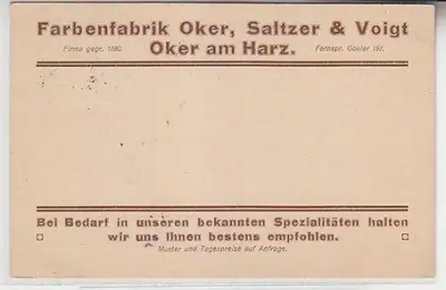 64716 Reklame Ak Oker am Harz Farbenfabrik Saltzer & Voigt 1922