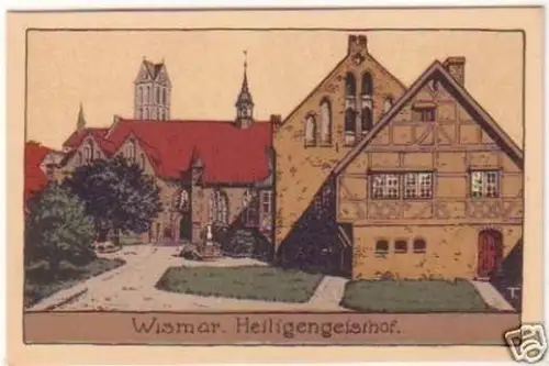 47018 Künstler Ak Wismar Heiligengeisthof um 1930